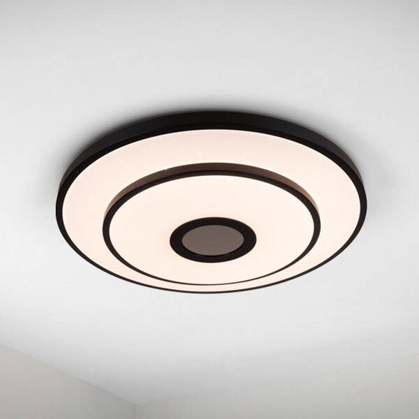 Näve Plafonieră LED Genua, negru, fier, CCT, telecomandă, reglabil, Negru, Camera de zi / sufragerie, Metal, Modern