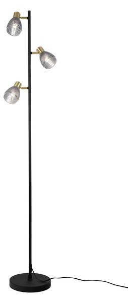 Näve Lampadar Lindita, cu 3 becuri, sticlă, fier, gri fumuriu, E14, Gri, Camera de zi / sufragerie, Sticlă