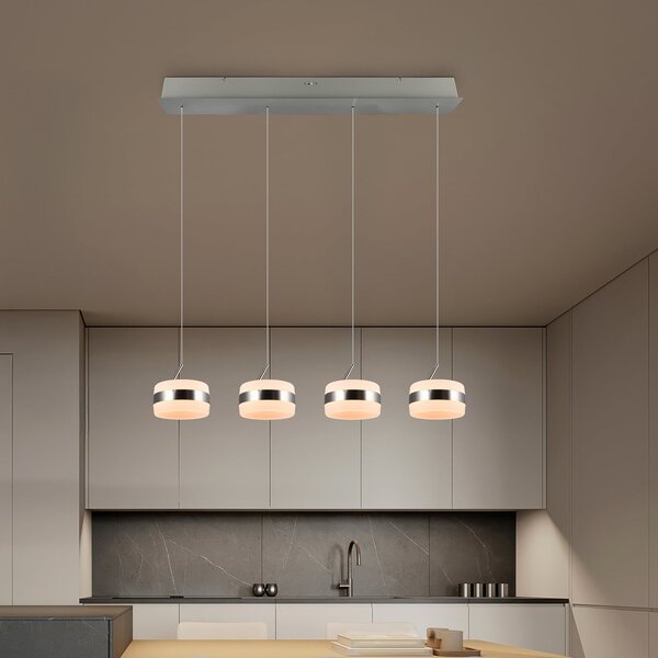 Trio Lighting Lampă suspendată LED Dios, culoare nichel, lungime 85 cm, CCT, 4 becuri, reglabil, Metalic, Camera de zi / sufragerie, Metal, Modern