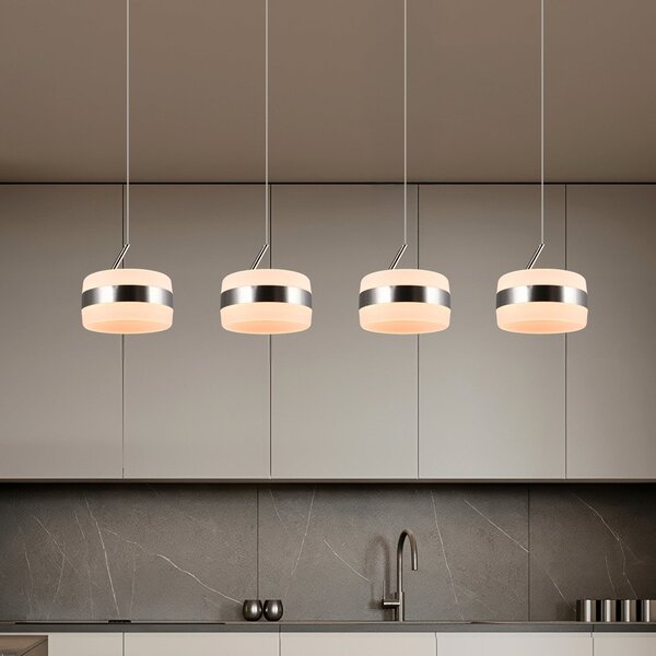 Trio Lighting Lampă suspendată LED Dios, culoare nichel, lungime 85 cm, CCT, 4 becuri, reglabil, Metalic, Camera de zi / sufragerie, Metal, Modern