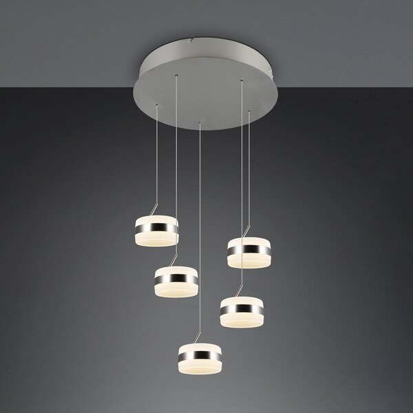 Trio Lighting Lampă suspendată LED Dios, culoare nichel, Ø 45 cm, CCT, 5 becuri., reglabil, Metalic, Camera de zi / sufragerie, Metal, Modern