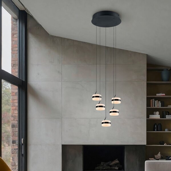 Trio Lighting Lampă suspendată LED Dios, culoare nichel, Ø 45 cm, CCT, 5 becuri., reglabil, Metalic, Camera de zi / sufragerie, Metal, Modern