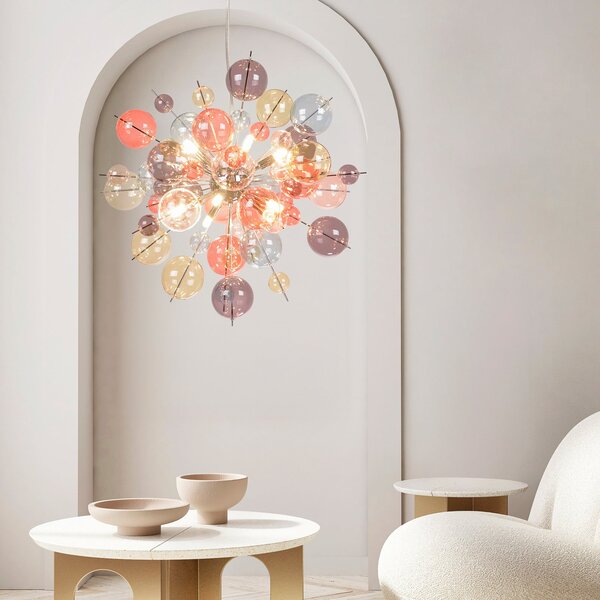 Näve Lampa suspendată Explosion, Ø 65 cm, sticlă, culori pastelate, G9, reglabil, Multicolor, Camera de zi / sufragerie, Sticlă