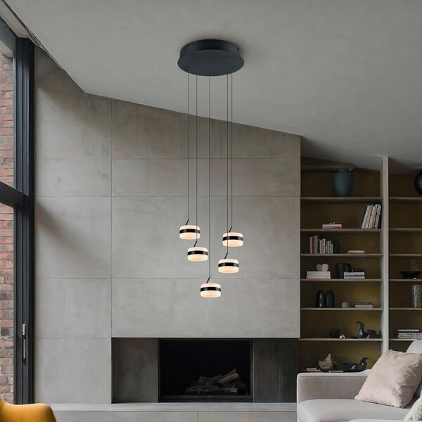 Trio Lighting Lampă suspendată LED Dios, negru, Ø 45 cm, CCT, 5 becuri, reglabil, Negru, Camera de zi / sufragerie, Metal, Modern