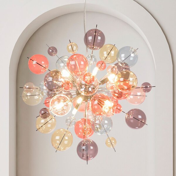Näve Lampa suspendată Explosion, Ø 65 cm, sticlă, culori pastelate, G9, reglabil, Multicolor, Camera de zi / sufragerie, Sticlă