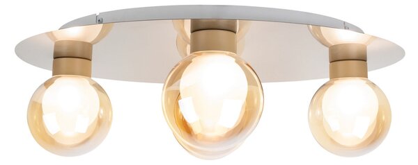 Näve Plafonieră Donika, 5 becuri rotunde, sticlă, oțel, chihlimbar, G9, reglabil, Maro / Rugină, Camera de zi / sufragerie, Sticlă
