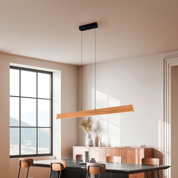 Trio Lighting Lampă suspendată LED Edgewood, lungime 150 cm, lemn de culoarea lemnului, CCT, reglabil, Lemn, Camera de zi / sufragerie, Lemn