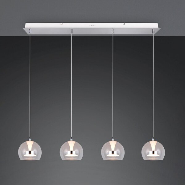 Trio Lighting Lampă suspendată LED Flynt, lungime 97 cm, metal cromat, 4 becuri., reglabil, Metalic, Camera de zi / sufragerie, Metal, Modern