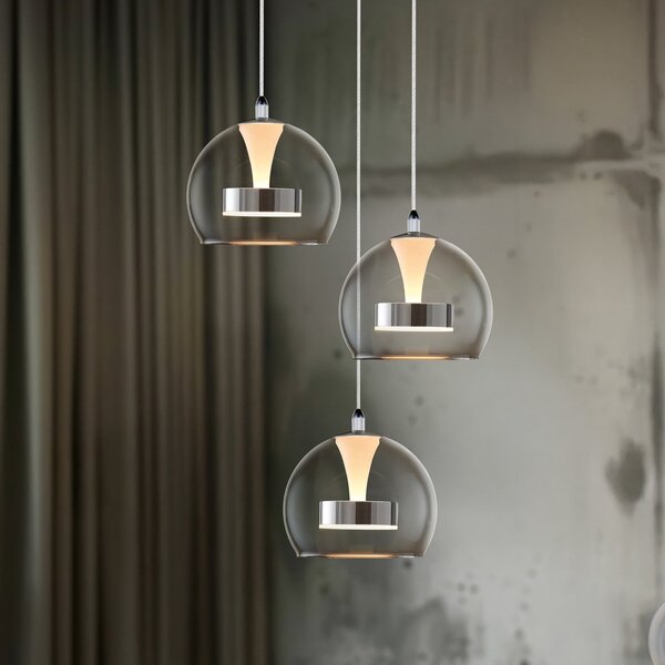 Trio Lighting Lampă suspendată LED Flynt, Ø 42 cm, culoare crom, metal CCT 3 becuri, reglabil, Metalic, Camera de zi / sufragerie, Metal, Modern
