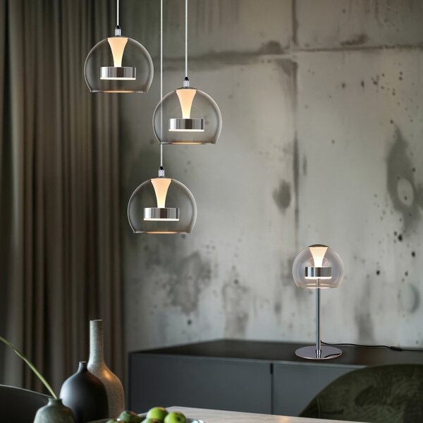 Trio Lighting Lampă suspendată LED Flynt, Ø 42 cm, culoare crom, metal CCT 3 becuri, reglabil, Metalic, Camera de zi / sufragerie, Metal, Modern