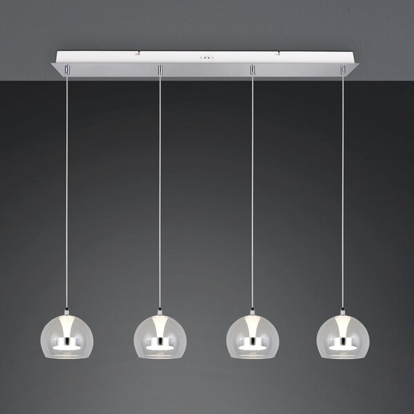 Trio Lighting Lampă suspendată LED Flynt, lungime 97 cm, metal cromat, 4 becuri., reglabil, Metalic, Camera de zi / sufragerie, Metal, Modern