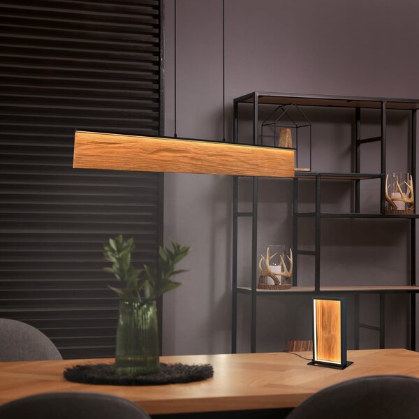 Trio Lighting Lampă suspendată LED Kalea, lungime 110 cm, culoare lemn, reglabil, Lemn, Camera de zi / sufragerie, Lemn