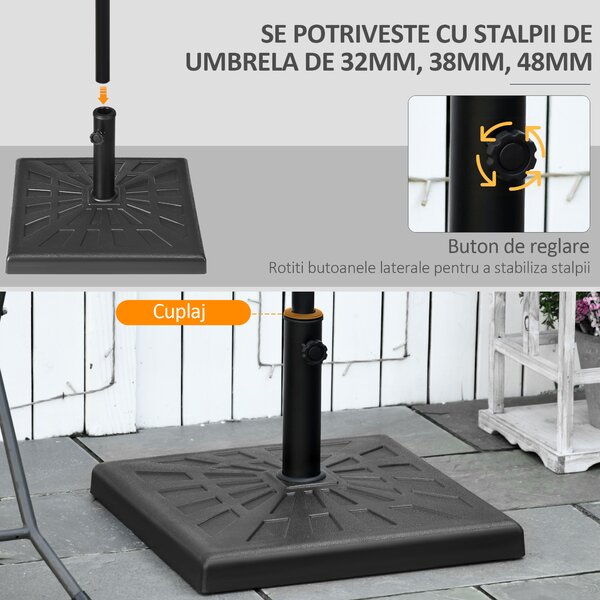 Outsunny Suport Umbrelă de Grădină din Rășină 19kg, Bază Pătrată pentru Stabilitate, Greutate Suport Umbrele | Aosom Romania