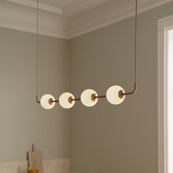 UMAGE Lampa suspendată LED Audrey LINEAR, alamă, 118 cm, 4 becuri., reglabil, Auriu / Alamă, Camera de zi / sufragerie, Metal, Design, glob