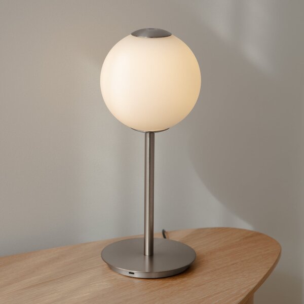UMAGE Lampa de masă LED Audrey, culoare oțel, înălțime 37 cm, reglabil, Metalic, Camera de zi / sufragerie, Metal, Design, glob
