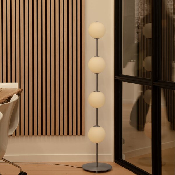 UMAGE lampadar LED Audrey, culoare oțel, înălțime 128 cm, 4 becuri., reglabil, Metalic, Camera de zi / sufragerie, Metal, Design, glob