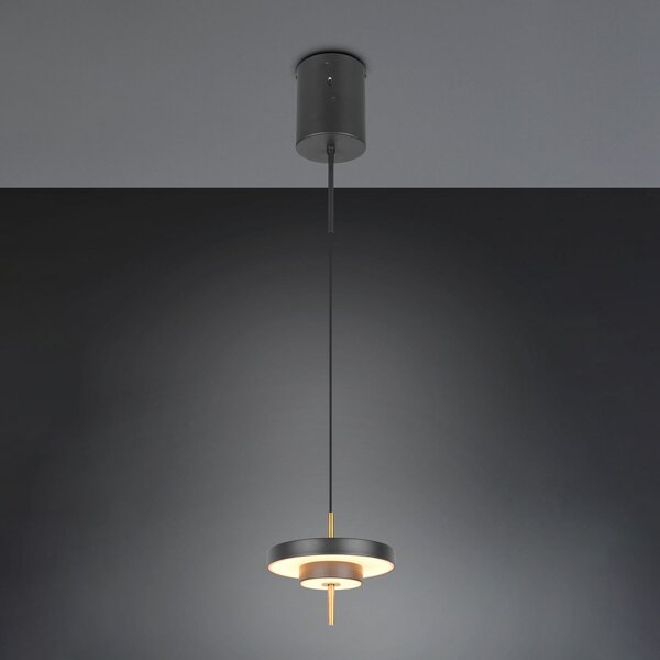 Trio Lighting Lampă suspendată LED Keaton negru/auriu, Ø 20 cm metal CCT, reglabil, Negru, Camera de zi / sufragerie, Metal