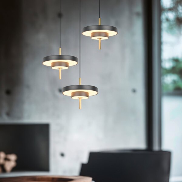 Trio Lighting Lampă suspendată LED Keaton, negru/auriu Ø 45 cm CCT 3 becuri, reglabil, Negru, Camera de zi / sufragerie, Metal