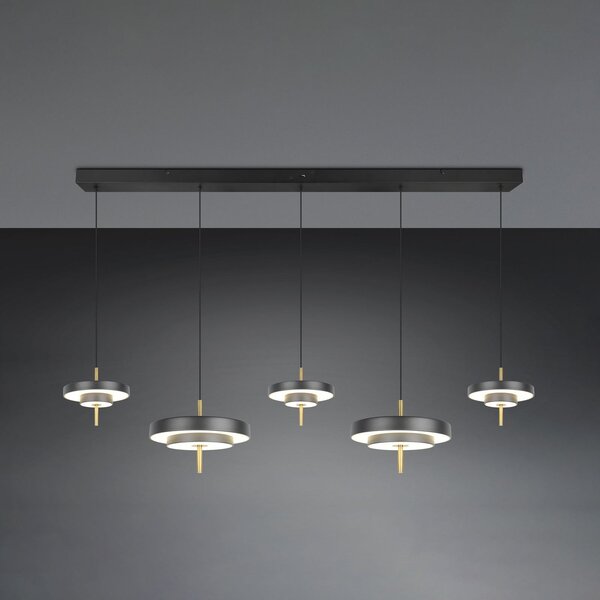 Trio Lighting Lampă suspendată LED Keaton, negru/auriu 140 cm CCT, 5 becuri, reglabil, Negru, Camera de zi / sufragerie, Metal