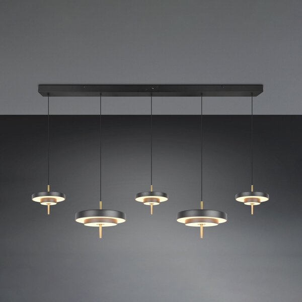 Trio Lighting Lampă suspendată LED Keaton, negru/auriu 140 cm CCT, 5 becuri, reglabil, Negru, Camera de zi / sufragerie, Metal