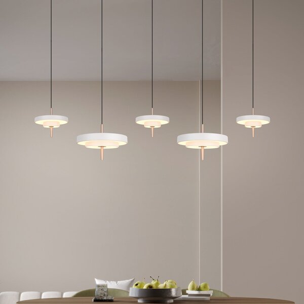 Trio Lighting Lampă suspendată LED Keaton, gri deschis, lungime 140 cm, CCT, 5 becuri, reglabil, Gri, Camera de zi / sufragerie, Metal