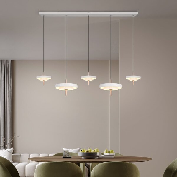 Trio Lighting Lampă suspendată LED Keaton, gri deschis, lungime 140 cm, CCT, 5 becuri, reglabil, Gri, Camera de zi / sufragerie, Metal