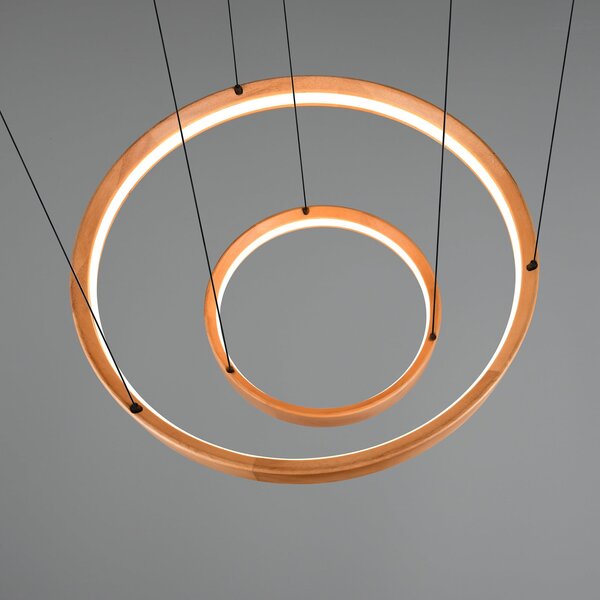 Trio Lighting Lampă suspendată LED Lynwood, Ø 60 cm, culoare lemn, 2 becuri., reglabil, Lemn, Camera de zi / sufragerie, Lemn