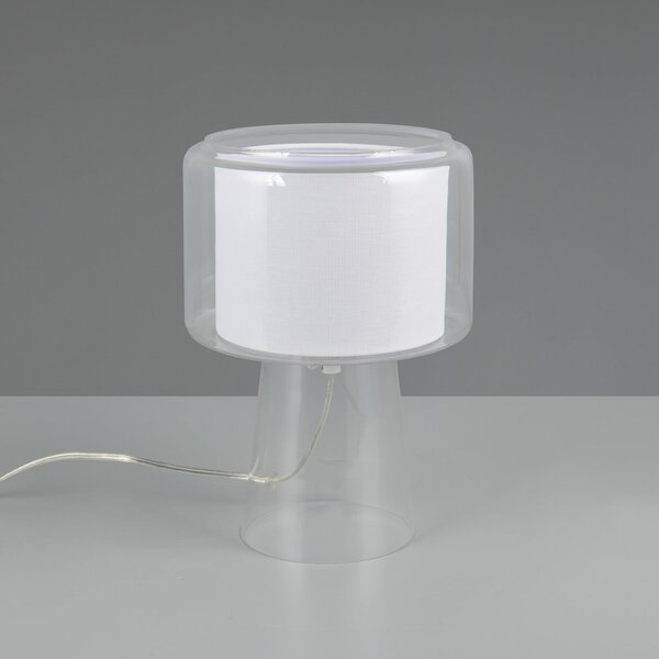 Trio Lighting Lampa de masă Rocka, transparentă, înălțime 29 cm, sticlă/țesătură, Transparent, Camera de zi / sufragerie, Sticlă