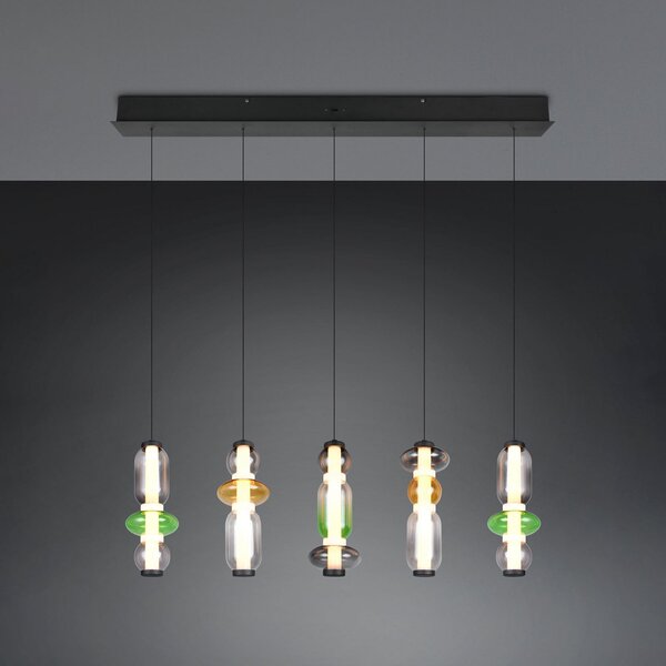 Trio Lighting Lampă suspendată LED Minerva, lungime 100 cm, colorată, sticlă, dimmer CCT, reglabil, Camera de zi / sufragerie, Sticlă