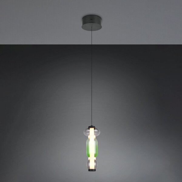 Trio Lighting Lampă suspendată LED Minerva, Ø 15 cm, colorată, sticlă, CCT, dimabil, reglabil, Multicolor, Camera de zi / sufragerie, Sticlă