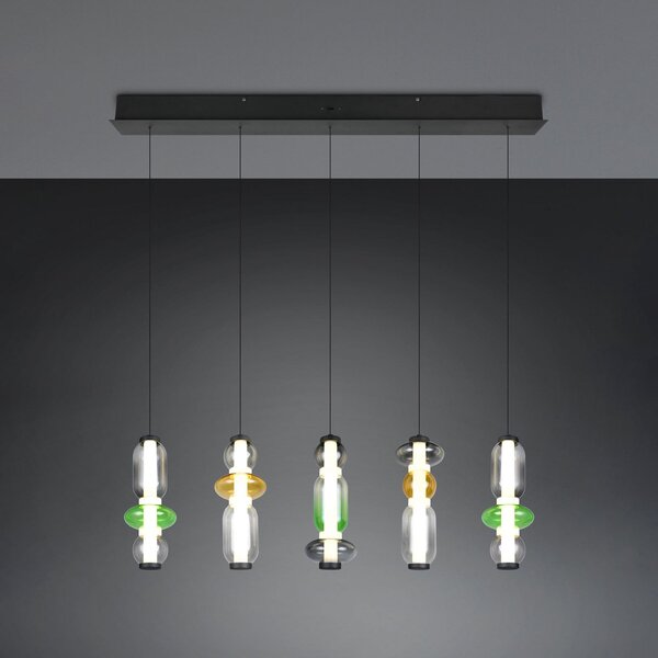 Trio Lighting Lampă suspendată LED Minerva, lungime 100 cm, colorată, sticlă, dimmer CCT, reglabil, Camera de zi / sufragerie, Sticlă