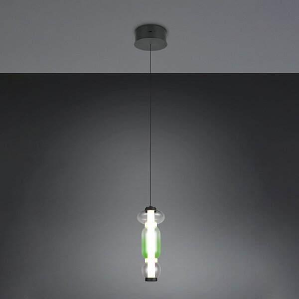 Trio Lighting Lampă suspendată LED Minerva, Ø 15 cm, colorată, sticlă, CCT, dimabil, reglabil, Multicolor, Camera de zi / sufragerie, Sticlă