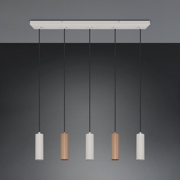 Trio Lighting Lampă suspendată Soka, maro/gri, lungime 85 cm, metal, 5 becuri., reglabil, Maro / Rugină, Camera de zi / sufragerie, Metal, Modern