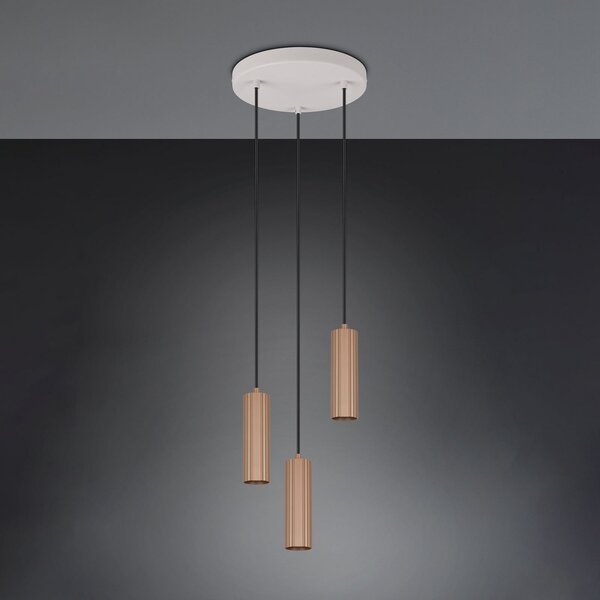 Trio Lighting Lampă suspendată Soka, maro/gri, Ø 28 cm, metal, 3 becuri., reglabil, Maro / Rugină, Camera de zi / sufragerie, Metal, Modern