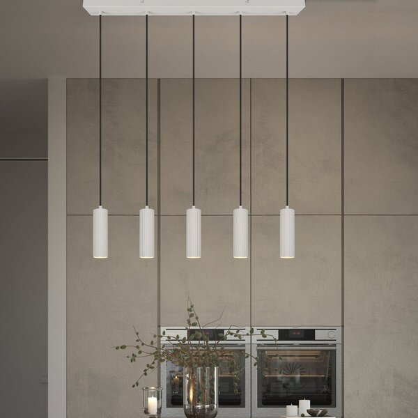 Trio Lighting Lampă suspendată Soka, gri deschis, lungime 85 cm, metal, 5 becuri., reglabil, Gri, Camera de zi / sufragerie, Metal, Modern