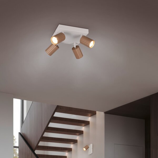 Trio Lighting Spot de tavan Soka, maro/gri, lungime 20 cm, metal, 4 becuri., reglabil, Maro / Rugină, Camera de zi / sufragerie, Metal, Modern