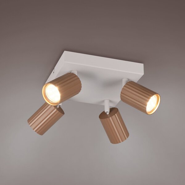 Trio Lighting Spot de tavan Soka, maro/gri, lungime 20 cm, metal, 4 becuri., reglabil, Maro / Rugină, Camera de zi / sufragerie, Metal, Modern