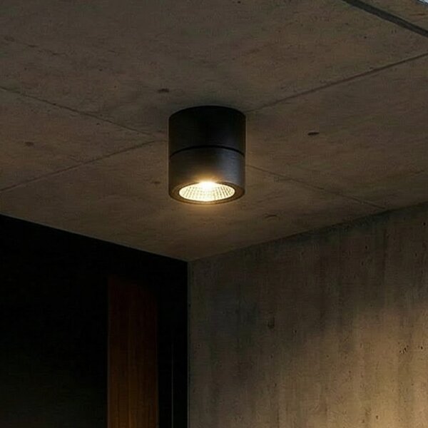 Lindby Spot LED de tavan Nolivar, negru, Ø 9 cm, IP54, Negru, Baie, Aluminiu, Modern