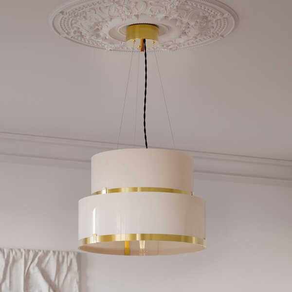 By Rydéns Lampa suspendată Marcel de la Rydens, alamă/alb, Ø 50 cm, reglabil, Alb, Camera de zi / sufragerie, Sticlă, Design