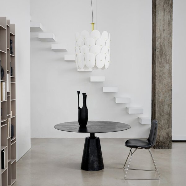 By Rydéns Lampa suspendată Omlott de la Rydens, alamă/alb, Ø 50 cm, reglabil, Alb, Camera de zi / sufragerie, Sticlă, Design