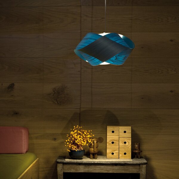 LZF LAMPS Lampă suspendată Nut, albastră/nichel, lungime 42 cm, lemn, reglabil, Albastru, Camera de zi / sufragerie, Lemn, Design