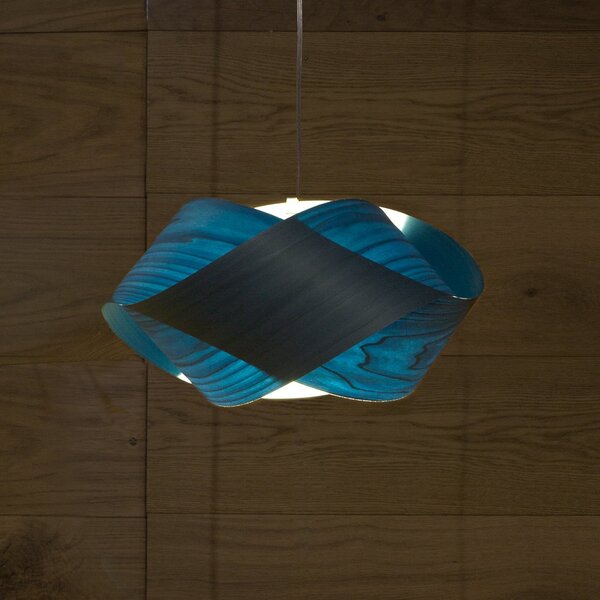 LZF LAMPS Lampă suspendată Nut, albastră/nichel, lungime 42 cm, lemn, reglabil, Albastru, Camera de zi / sufragerie, Lemn, Design