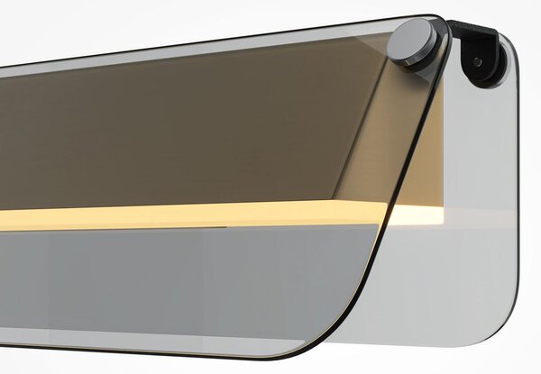 Maytoni Aplică LED FLAT, gri/alamă, lățime 43 cm, sticlă/metal, Auriu / Alamă, Camera de zi / sufragerie, Metal, Modern, Perete unghiular