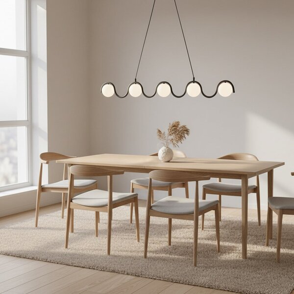 EMIBIG LIGHTING Lampă suspendată Sinus 5, negru/opal, sticlă, lungime 110 cm, reglabil, Negru, Camera de zi / sufragerie, Sticlă, Modern