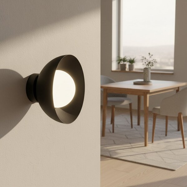 EMIBIG LIGHTING Aplică Bibi K1, negru, oțel/sticlă, Ø 18 cm, reglabil, Negru, Camera de zi / sufragerie, Metal, Modern