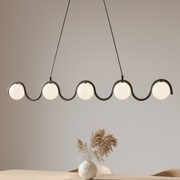 EMIBIG LIGHTING Lampă suspendată Sinus 5, negru/opal, sticlă, lungime 110 cm, reglabil, Negru, Camera de zi / sufragerie, Sticlă, Modern
