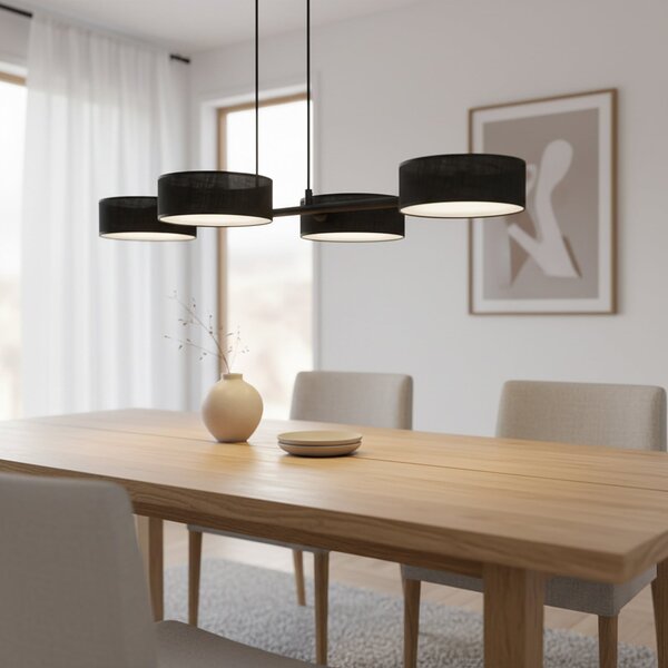 EMIBIG LIGHTING Lampă suspendată Drumz 4, negru, țesătură/oțel, lungime 80 cm, E14, reglabil, Negru, Camera de zi / sufragerie, Țesătură / Textil, Modern