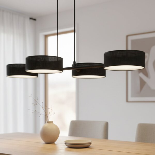 EMIBIG LIGHTING Lampă suspendată Drumz 4, negru, țesătură/oțel, lungime 80 cm, E14, reglabil, Negru, Camera de zi / sufragerie, Țesătură / Textil, Modern