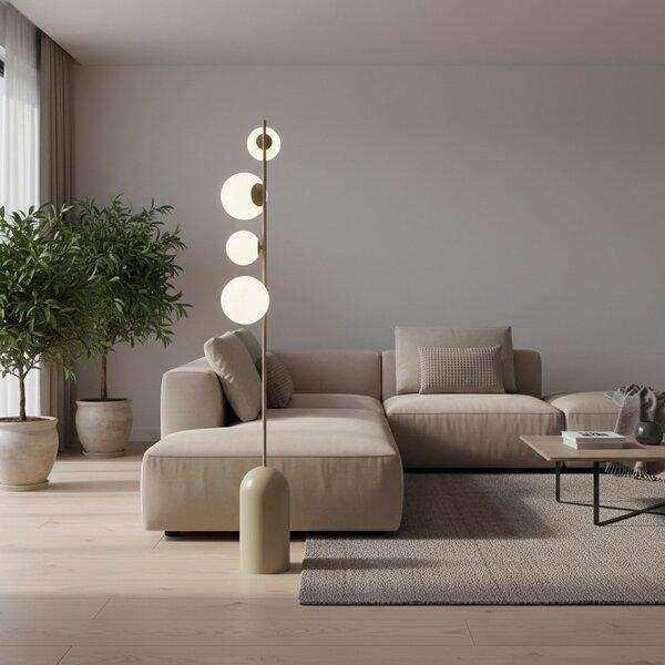 EMIBIG LIGHTING Lampadar Etno LP4, bej, sticlă/oțel, înălțime 140 cm, G9, Bej, Camera de zi / sufragerie, Sticlă, Modern