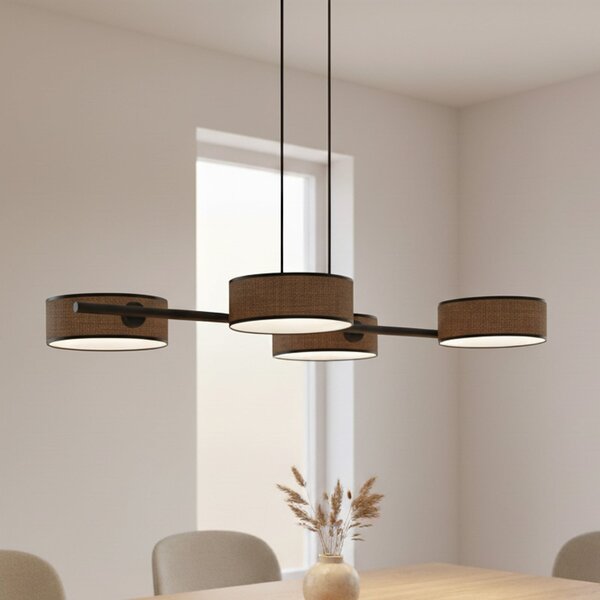 EMIBIG LIGHTING Lampă suspendată Drumz 4, maro, țesătură/oțel, lungime 80 cm, E14, reglabil, Maro / Rugină, Camera de zi / sufragerie, Țesătură / Textil, Modern